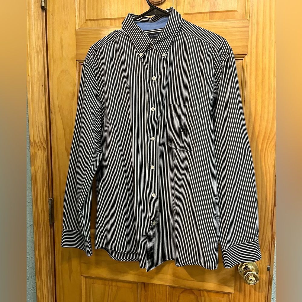 Chaps size L black and white striped button down shirt